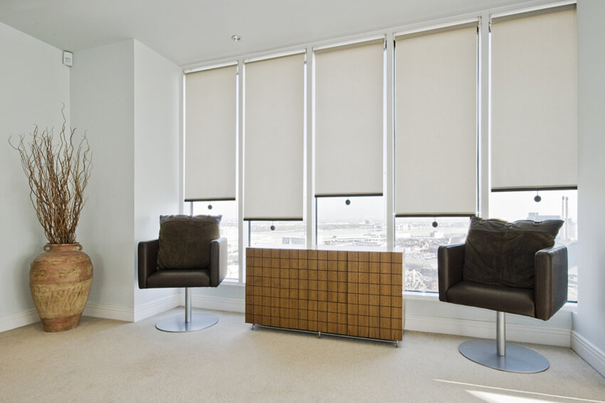 white shades in an office